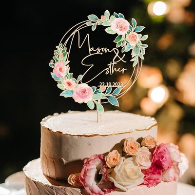 Party to Be Personalized Wedding Cake Topper in Wood Custom Bride and Groom Name Cake Topper Cake Decoration (Design 01)