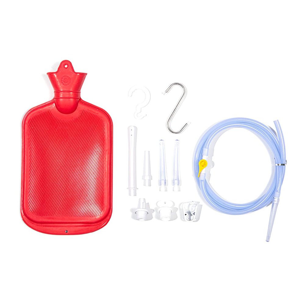 Hsthe Sea Enema Kit 2000ml Capacity Enema Rubber Enema Bag Home Enema Kit for Colon Detoxification Cleansing Rinse (Red)