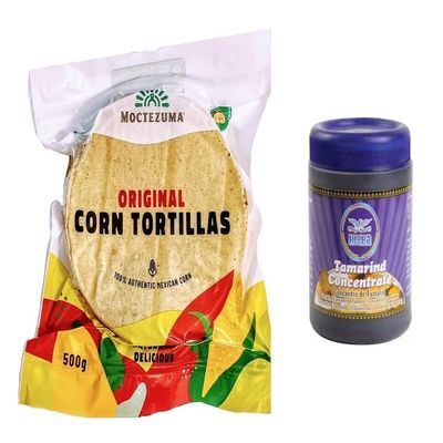 Real Mexican Tortillas with Nixtamal 500 g Vegan, GMO Free, Gluten Free and Tamarind Paste, 100% Natural, 200 g