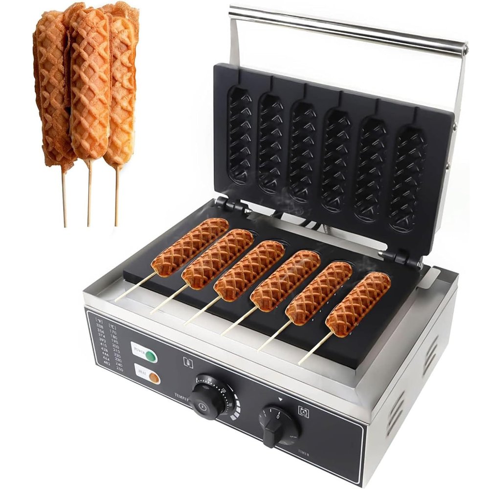 YJFEDCC Electric French Hot Dog Stick Machine, Six-Grid Crispy Machine Commercial Hot Dog Stick Milk Stick Machine, Commercial Waffle Machine