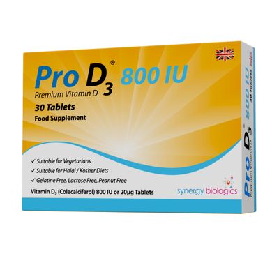 Pro D3 800 IU Tablets | Premium Vitamin D3 | 30 Tablets | Gelatine Free, Lactose Free, Dairy Free, Nut Free | Suitable for Vegetarians, Halal & Kosher Diets | Made in The UK