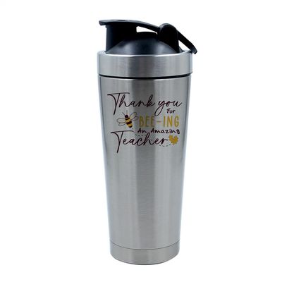 Crunchy Carrots Teachers Gift, Thank You for Bee-Ing an Amazing Teacher, 500ml Aluminium Shaker Bottle. (Silver)