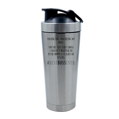 Thank You for Being My Boss, Best Boss Ever Gift, 500ml Aluminium Shaker Bottle for Supplement Shakes - Easy Clean, Durable Cup. (Silver)