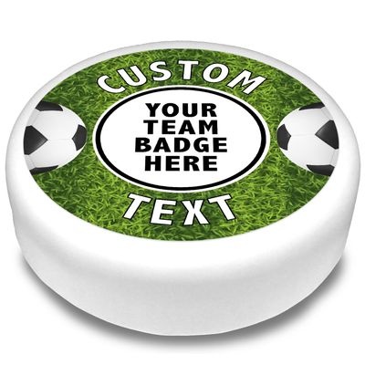 Cakeshop Round Personalised Edible Cake Topper With Grass Football Pitch Border | Personalise Custom Image & Name | For Birthdays & Celebrations | Multiple Shapes & Sizes | Icing & Wafer Paper Options