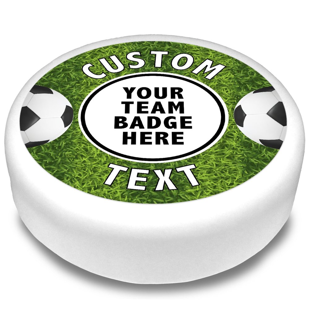 Cakeshop Round Personalised Edible Cake Topper With Grass Football Pitch Border | Personalise Custom Image & Name | For Birthdays & Celebrations | Multiple Shapes & Sizes | Icing & Wafer Paper Options