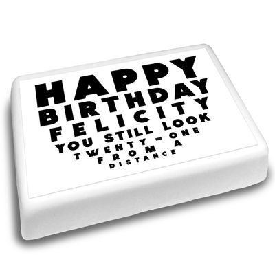 Cakeshop Landscape Personalised Edible Cake Topper With Funny Bad Eye Sight Distance Joke | Personalise Custom Name | Birthdays & Celebrations | Multiple Shapes & Sizes | Icing & Wafer Paper Options