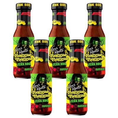 Levi Roots Reggae Jerk BBQ Marinade Sauce Original 290g Pack of 5 Spicy Scotch Bonnet Medium Hot Chilli Gravy Snack Dip Jamaican Barbecue Seasoning with Welari Thank You Card | (5pack) (1450g)