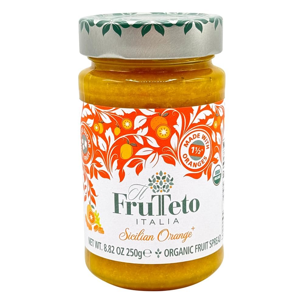 il Frutteto Italia Sicilian Orange with ginger & turmeric. Organic Fruit Spread. Pack of 6 jars. Made in Tuscany. No Added Refined Sugar. No Preservatives.