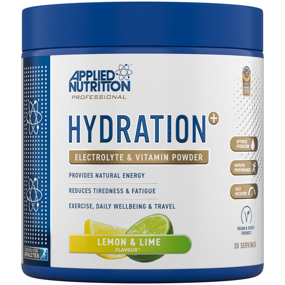 Applied Nutrition Hydration+ Electrolytes and Vitamin Powder Sugar-Free Hydration Drink Mix for Energy Recovery and Electrolyte Replenishment Lemon & Lime - 240g (30 Servings)