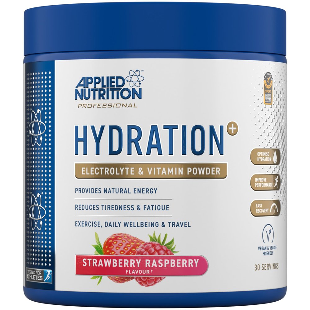Applied Nutrition Hydration+ Electrolytes and Vitamin Powder Sugar-Free Hydration Drink Mix for Energy Recovery and Electrolyte Replenishment - Strawberry Raspberry - 240g (30 Servings)