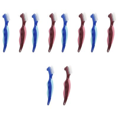 FRCOLOR 10pcs Double Sided Denture Brush Blue Denture Cleaning Brush for Braces Toothbrush