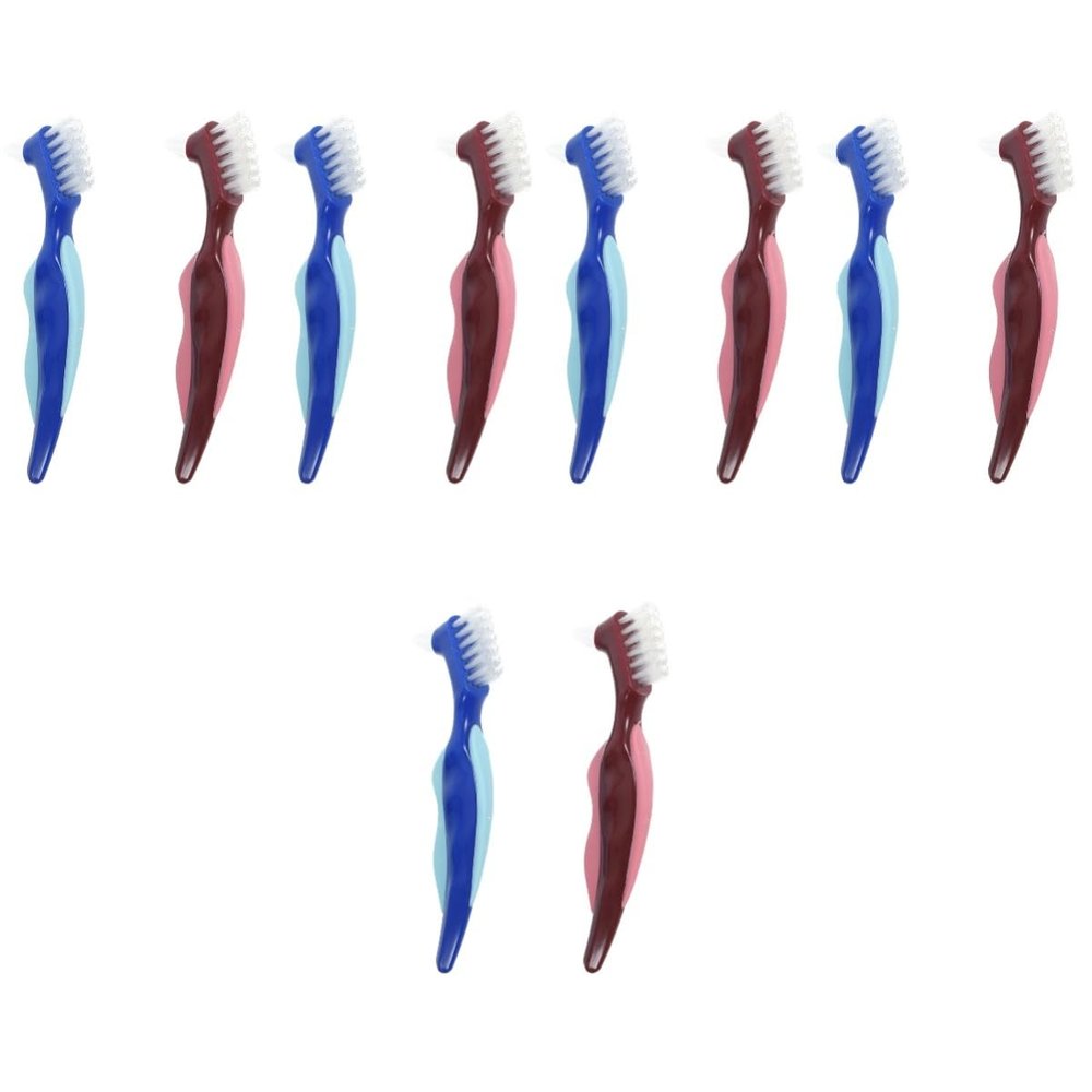 FRCOLOR 10pcs Double Sided Denture Brush Blue Denture Cleaning Brush for Braces Toothbrush