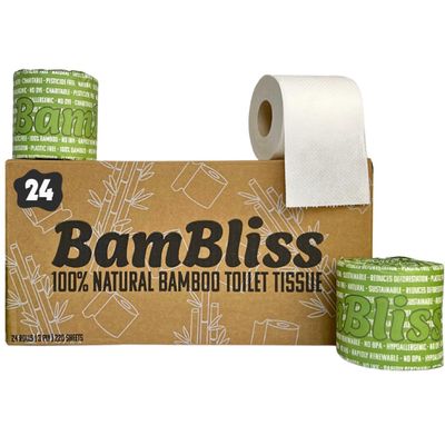 BamBliss Premium Bamboo Toilet Paper | 24 Pack Wrapped 3-Ply Toilet Roll | Eco-Friendly Toilet Paper | Plastic Free, Soft, Sustainable & Biodegradable Loo Roll (24 Count (Pack of 1), 24, Rolls)