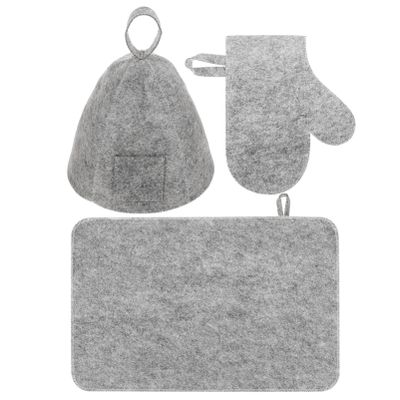 COLLBATH Felt Sauna Hat and Glove Set for Men and Women Breathable Sauna Cap with Cushion Grey Protective Hair Cover for Steam Bath