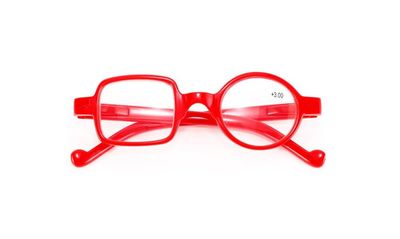 Ashilun One Square One Round Irregular Reading Glasses Retro Readers with Spring Hinge (0.0,Red)