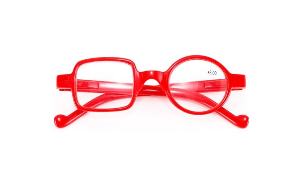 Ashilun One Square One Round Irregular Reading Glasses Retro Readers with Spring Hinge (0.0,Red)