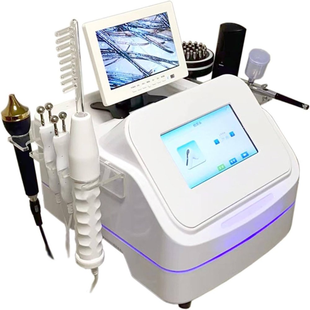 Skin Diagnosis Hair Analyzer, 50X/200X Skin Hair Scalp Detector with 7 Heads and LCD Screen, Digital Microscope Scalp Hair Follicle Detector, Facial Skin Diagnosis System for Home Salon Spa.
