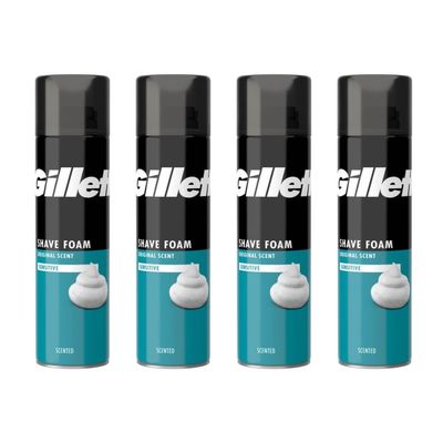 Sensitive Shave Foam 200ml - Shaving Foam For Sensitive Skin From - Provides a Close, Smooth Shave - Pack of 4 x 200ml