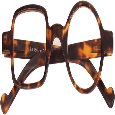 Ashilun One Square One Round Irregular Reading Glasses Retro Readers with Spring Hinge (+300,Yellow Leopard)