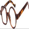 Ashilun One Square One Round Irregular Reading Glasses Retro Readers with Spring Hinge (+300,Yellow Leopard) view 3