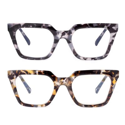 SKYWAY 2 Pack Reading Glasses for Women, Stylish Large Frame Blue Light Blocking Computer Readers, Square Ladies Glasses with Spring Hinge,Black Tortoise/Floral Tortoise,2.0+