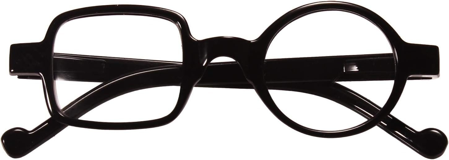 Ashilun One Square One Round Irregular Reading Glasses Retro Readers with Spring Hinge (+300,Black)