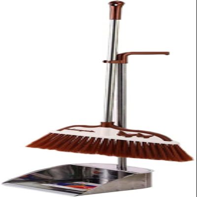 CRPPSYYR Broom and Dustpan Set with Long Handle Broom and Dustpan Set for Home Upright Standing Dust Pan Brooms for Room Kitchen Office Lobby Cleaning Use,Brown