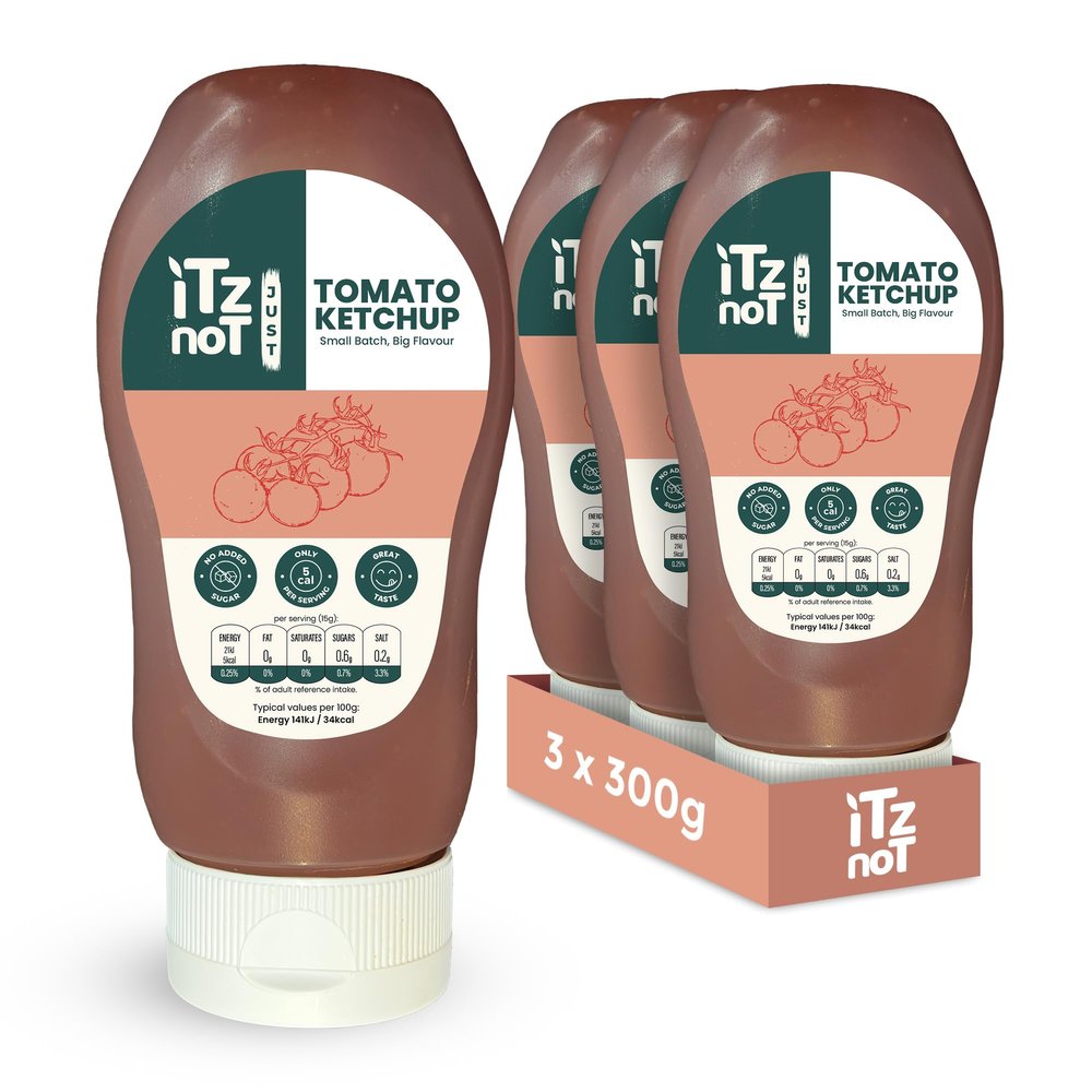 iTz noT jusT Tomato Ketchup (Pack of 3, 300ml) Tangy and Delicious Low Calorie Ketchup, Healthy Condiment for Your Meals, Sugar-Free Ketchup to Dip, Marinade and More