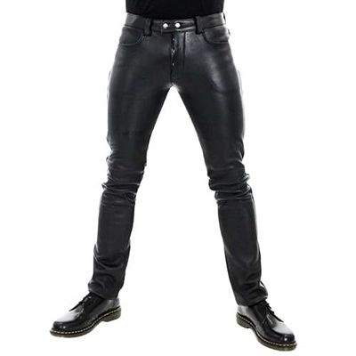 SDGHH-8MMDM Men's Slim Fit Leather Trousers Stretch Elastic Faux PU Pencil Pants Wet Look Straight Leg Trousers for Motorcycle Biker Dance Nightclub Stage Show Cosplay Mid,Black,M