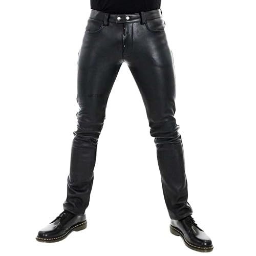 SDGHH-8MMDM Men's Slim Fit Leather Trousers Stretch Elastic Faux PU Pencil Pants Wet Look Straight Leg Trousers for Motorcycle Biker Dance Nightclub Stage Show Cosplay Mid,Black,M