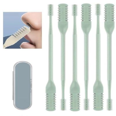 2024 New 2-in-1 Nasal Hair Cutter, Nostril Hair Remover Tool, Double Sided Nose Hair Knife, Portable Manual 360 Rotating Nose Hair Trimmer with Ear Picker for Women Men (Green, 6PCS)