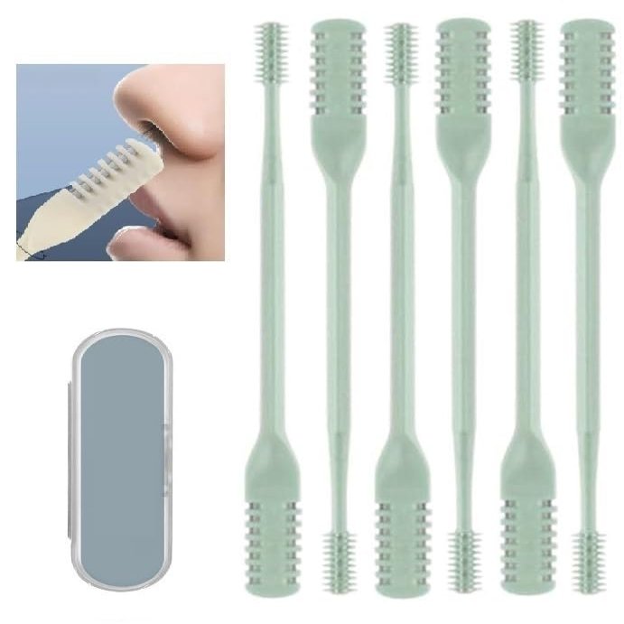 2024 New 2-in-1 Nasal Hair Cutter, Nostril Hair Remover Tool, Double Sided Nose Hair Knife, Portable Manual 360 Rotating Nose Hair Trimmer with Ear Picker for Women Men (Green, 6PCS)