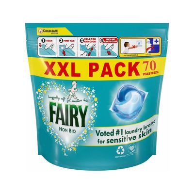 Fairy Non Bio PODS Washing Liquid Laundry Detergent Capsules, 70 Washes, Gently Clean Clothes & Care For Sensitive Skin