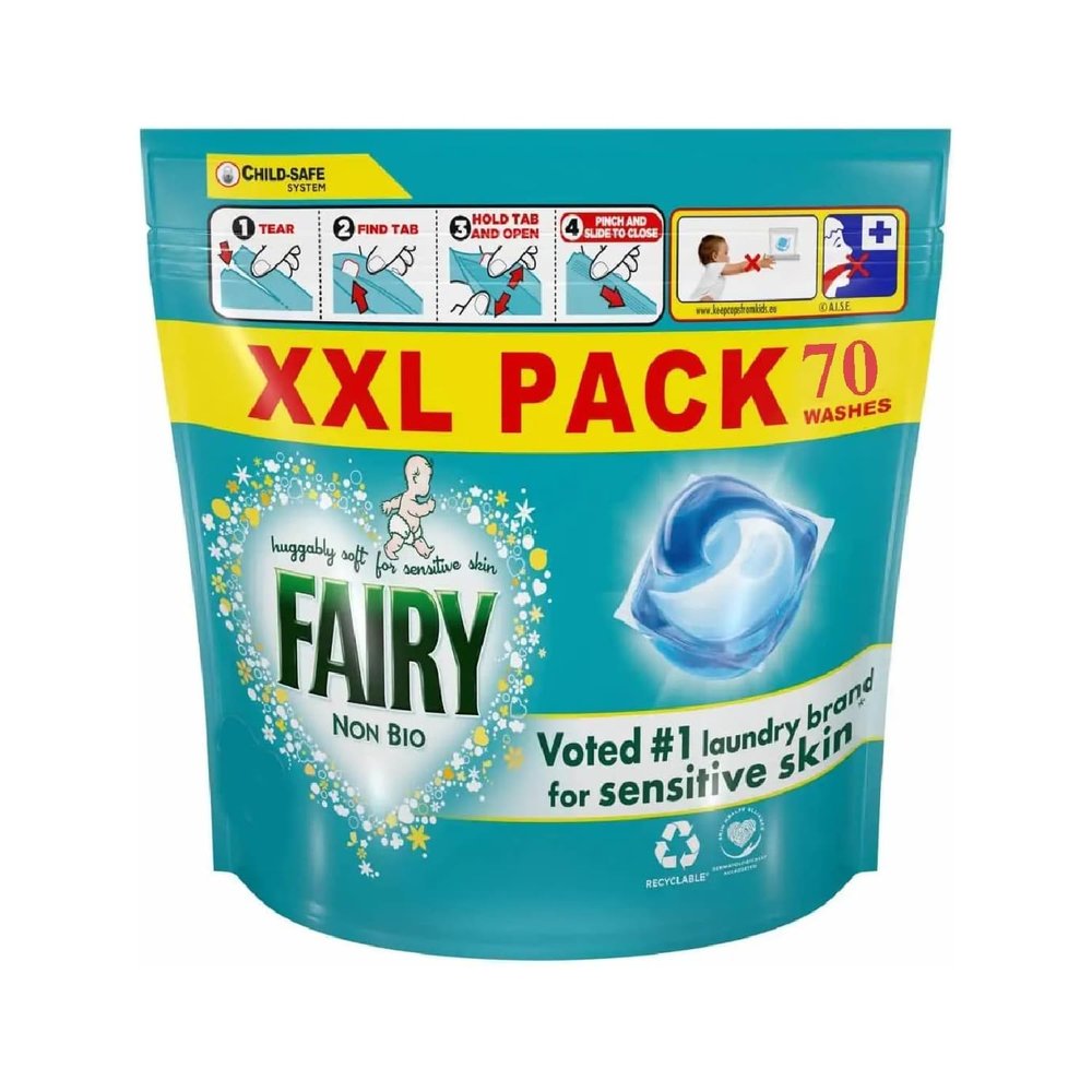 Fairy Non Bio PODS Washing Liquid Laundry Detergent Capsules, 70 Washes, Gently Clean Clothes & Care For Sensitive Skin