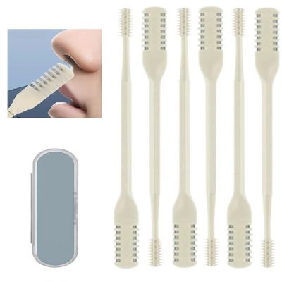 2024 New 2-in-1 Nasal Hair Cutter, Nostril Hair Remover Tool, Double Sided Nose Hair Knife, Portable Manual 360 Rotating Nose Hair Trimmer with Ear Picker for Women Men (Off White, 6PCS)