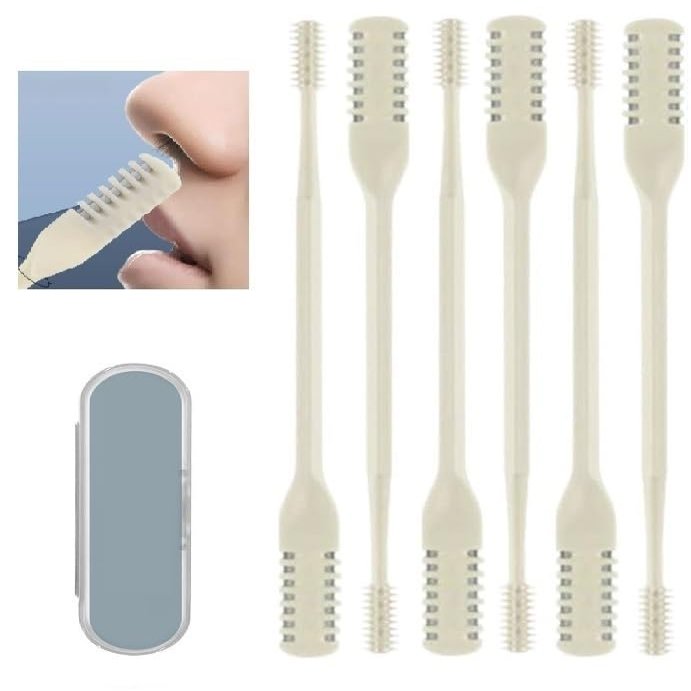 2024 New 2-in-1 Nasal Hair Cutter, Nostril Hair Remover Tool, Double Sided Nose Hair Knife, Portable Manual 360 Rotating Nose Hair Trimmer with Ear Picker for Women Men (Off White, 6PCS)