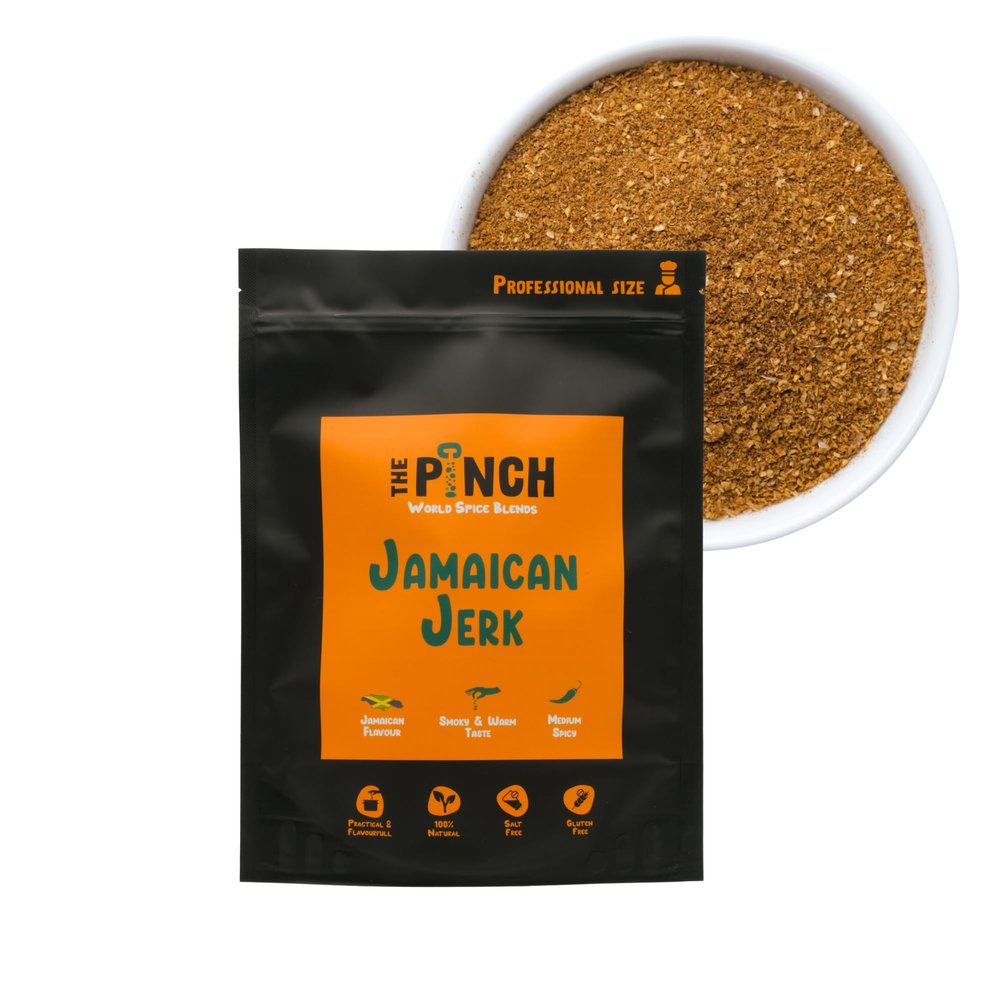THE PINCH XL Jamaican Jerk Authentic Caribbean Flavor. 100% Natural and Salt-Free Seasoning, Easy to Use on Chicken, Grills, Shrimp and Burgers. With Habanero.