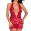 Avfora Erotic Lingerie Neck Tie Deep V Backless Lace Hollow Out Sexy Nightwear Home Wear,Red,XL view 1