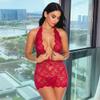 Avfora Erotic Lingerie Neck Tie Deep V Backless Lace Hollow Out Sexy Nightwear Home Wear,Red,XL view 2