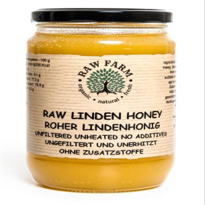 Raw Farm - Pure Raw Linden Honey 900 g - Unfiltered, Unheated, Unprocessed, Cold-Extracted  Rich in Enzymes & Pollen, Straight from RAW FARM Bee hives