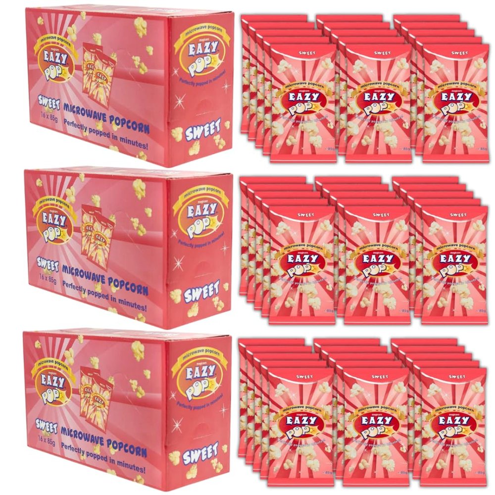 Microwavable popcorn kernels VEGAN, NO SUGAR (48 bags) - sweet butter salted pop corn - Eazy Pop Microwave popcorn (48 x 85g Sweet)