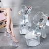 LIUGUISUOCHBH Women's Platform Ankle-Strap Chunky Heels Sandal Sexy High Heels-7 inch Heel-Pole Dancing Party Wedding Dress Shoes,Clear,2 UK view 2