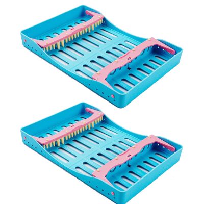 Bceer-EU 2pcs Dental Sterilization Box Composite Resin Filler Spatulas Instrument Placing Case Disinfection Tray Rack Dentistry Tools(Size:L,Color:Blue)