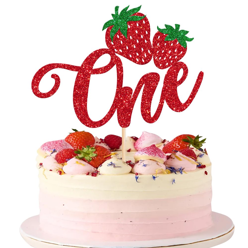 Rsstarxi 1 Pack Strawberry One Cake Topper Berry First Birthday Cake Topper Sweet Fruit Theme 1st Birthday Cake Pick for Strawberry Baby Shower 1st Birthday Party Cake Decorations