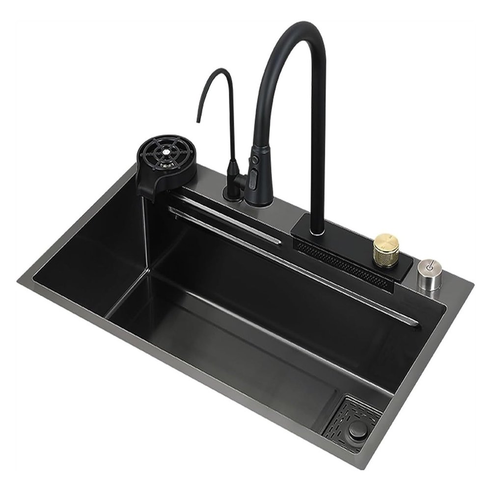 SEAYATOO Kitchen Sink, Pull-Out Faucet Dishwashing Sink, Household Nano Dishwashing Basin, Suitable for Bars, Restaurants
