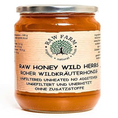Raw Farm - Pure Raw Wildflowers and Herbs Honey 900 g - Unfiltered, Unheated, Unprocessed, Cold-Extracted Rich in Enzymes & Pollen, Straight from the bee hive