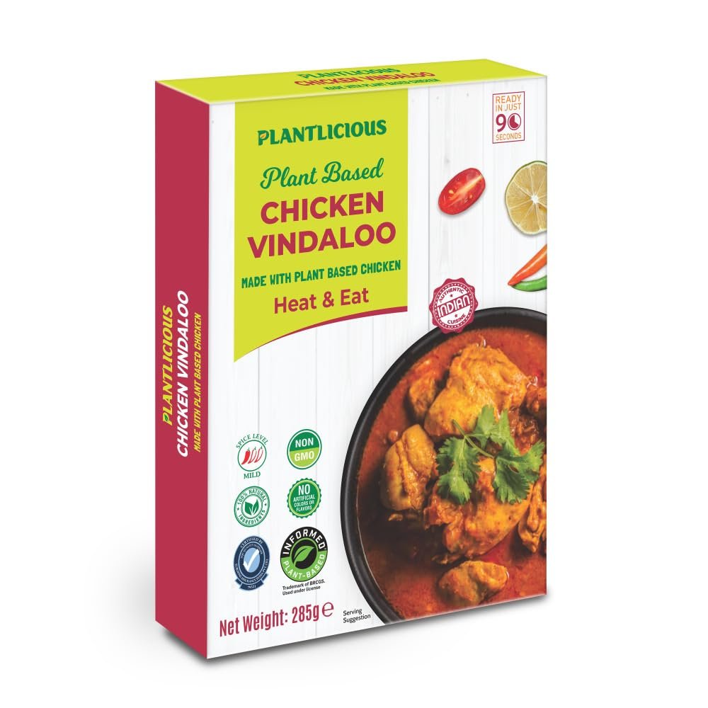 Plantlicious Chicken Vindaloo Ready Meal 285g | Heat & Eat | Microwaveable| Made with Plant-Based Chicken