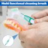 Denture Brush - 4 Pcs Double Bristle Head Toothbrush, False Teeth Brush for Cleaning Retainers (Blue, Purple, Green, Orange) view 4