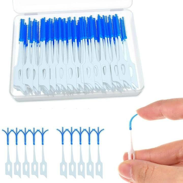 200-Count Silicone Interdental Brushes | Blue Dental Floss Sticks | Effective Plaque Removal | Gentle on Gums | Easy-to-Use Teeth Cleaning Tool | Includes Storage Box