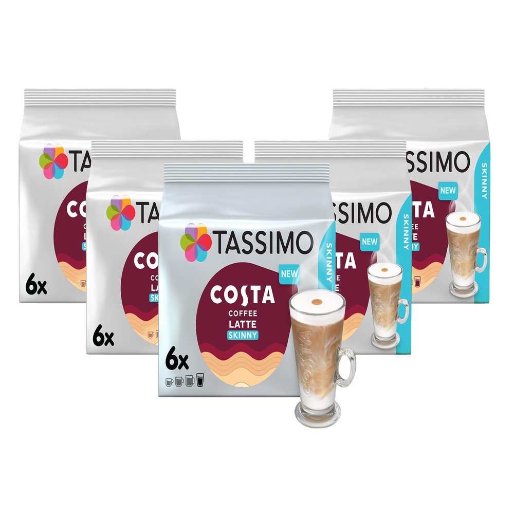 Tassimo Costa Skinny Latte Coffee Pods (Pack of 5, Total 60 Pods, 30 Servings)